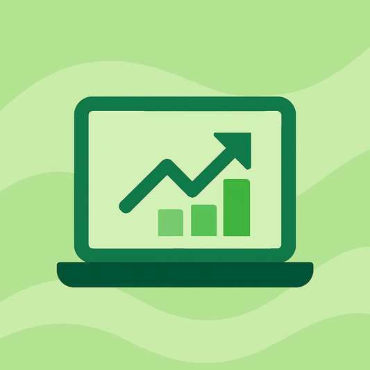Illustration af laptop med stigende grafpil, der symboliserer flere salg gennem en optimeret Shopify webshop.