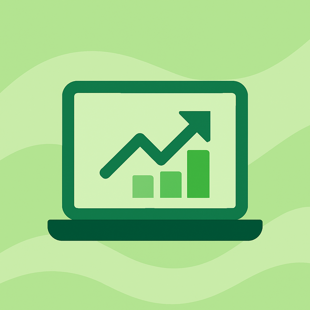 Illustration af laptop med stigende grafpil, der symboliserer flere salg gennem en optimeret Shopify webshop.