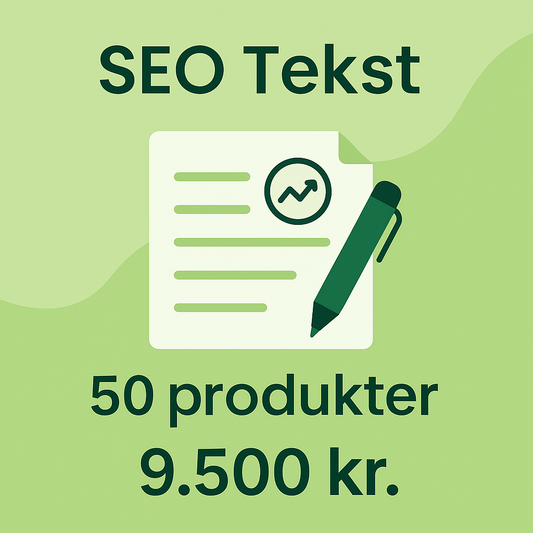 Illustration af flere dokumenter og forstørrelsesglas ved laptop, der symboliserer SEO tekstpakke til Shopify webshop – optimering af 50 produktbeskrivelser for 9.500 kr.